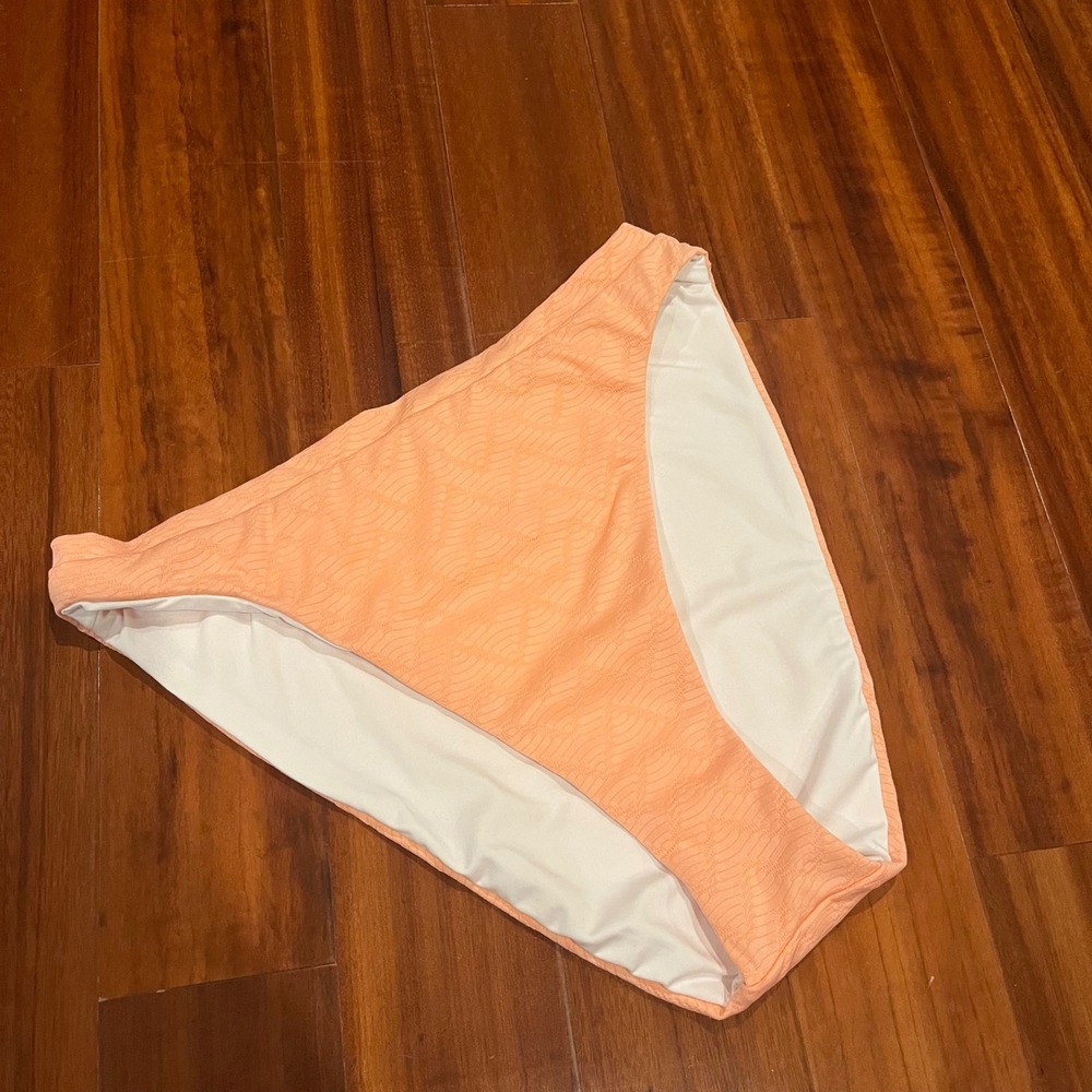BECCA Orange Bikini Bottom Light Coral Peach Rebecca Virtue Textured Wave Swim L